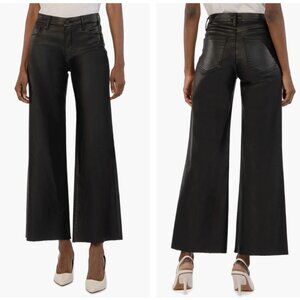 NEW! KUT FROM THE KLOTH MEG FAB AB WIDE LEG COATED JEANS RAW HEM STRETCH sz 14
